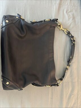 Coach Black Leather Shoulder Bag with Gold Hardware